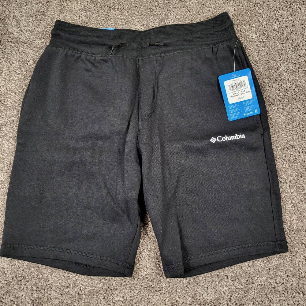 Columbiaβ Logo Fleece Shorts Mens S Black NEW 8in Inseam AX0345-010 Straight Fit